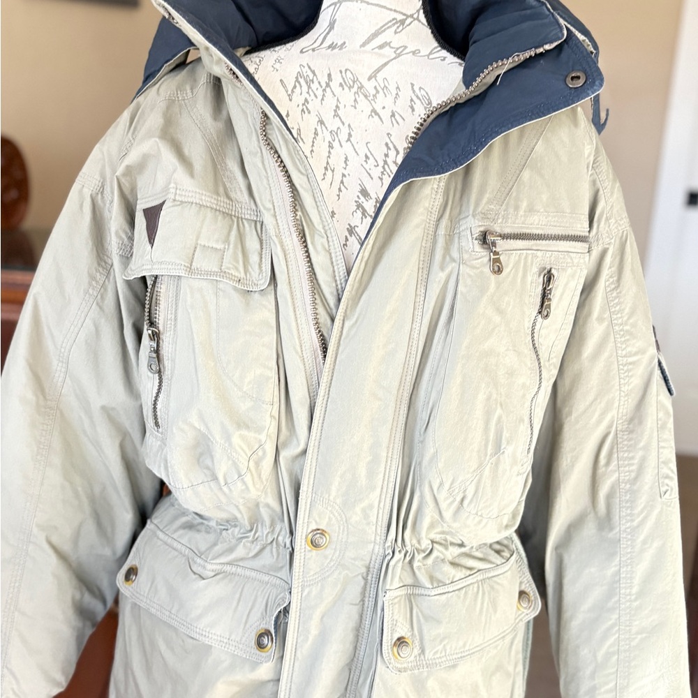 Stratgy Khaki Down Hooded Jacket w/ Leather Details – Unisex